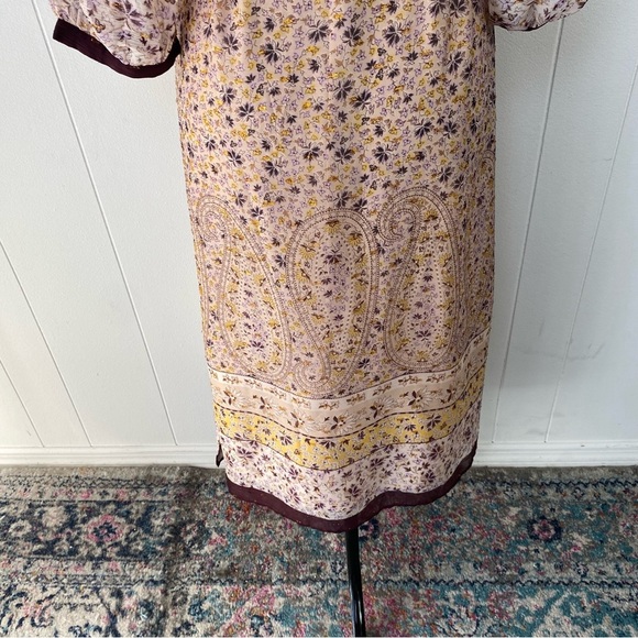 ANN TAYLOR Sz XS PEARL BLUSH Paisley Border Balloon Sleeve Midi Dress Office NEW - Picture 10 of 16